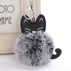 Cute faux fur cat pom bag purse charm keychain